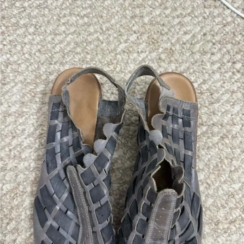 Rieker Sina leather woven slingback Sandal Shoes gray womens size 39